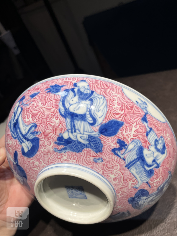清道光 青花胭脂红彩八仙人物纹碗 - 图22